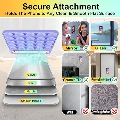 2 in 1 Magnetic Suction Phone Grip, Silicone Suction Phone Mount Compatible with MagSafe Case, Sticky Phone Grip for iPhone & Android, Hands-Free Phone Accessory for Selfies and Videos (Purple) thumbnail 6