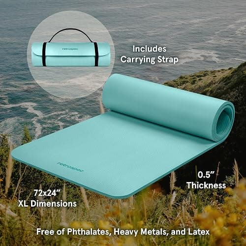 Retrospec Solana Yoga Mat Thick 1/2in Non-Slip Workout Mat with Nylon Strap - 72x24in Exercise Mat for Pilates, Stretching & Fitness - BPA Free, Easy Clean thumbnail 2