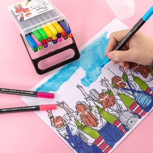 AIHAO Markers for Kids,Washable Markers With Stand Portable Box,Dual Tip Set, Brush & Fine Tips, 24 Pack, Art Supplies for Coloring, Doodling, Sketching, Drawing, Journaling thumbnail 2