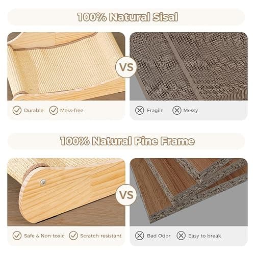 Avont Sisal Cat Scratcher Bed for Indoor Cats, Solid Wood Cat Scratching Lounge, No-Mess Horizontal Scratcher -Large thumbnail 4
