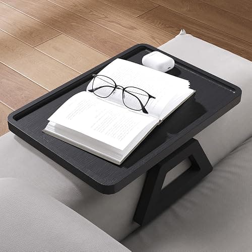 Danfoxer Couch Arm Tray,Bamboo Folding Sofa Tray,Sofa Armrest Trays Clip-On Couch Desk for Drinks,Snacks,Phone,Remote Control（Black） thumbnail 3