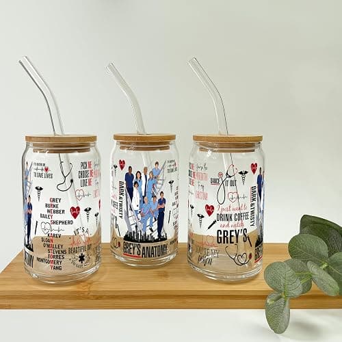 Sip-Sip Hooray! Greys Anatomy 16oz Glass Can Cup with Lid and Straw, Grey Sloan Quote Iced Coffee Tumbler, Dishwasher Safe Nurse Gift, Medical Student Glass Mug, Inspirational Drinkware for Women thumbnail 7