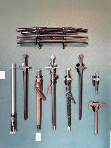 HHUXIUE Wall mounted sword rack sword stant axe holder wall mounted display rack single sword vertical wall mounted general sword rack，sword wall mount，sword stand(black 1 set) thumbnail 4