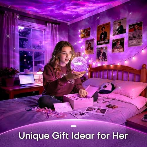 Ambient Lighting, 16 Colors Led Lights for Bedroom, Gift Ideas, Room Decor | 3-in-1 Sunset/Ocean/Northern Patterns, Remote, 6 Brightness, 1 Hr Timer, Made of Glass & Wood, for Bedroom, Bathroom, Dorm thumbnail 2