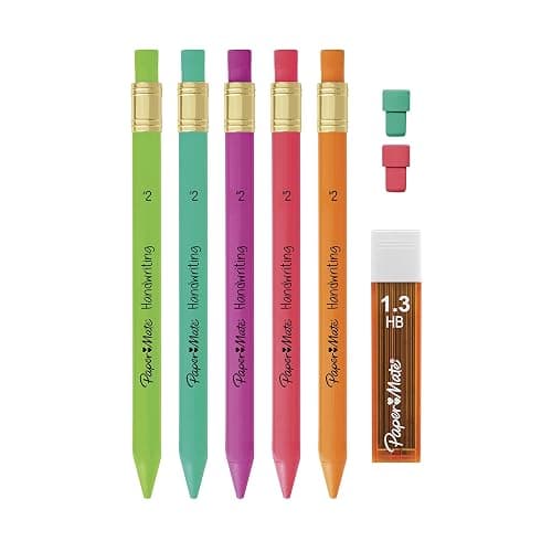Paper Mate Handwriting Triangular Mechanical Pencil Set with Lead & Eraser Refills, 1.3mm, 8 Count - Back to School, Teacher Supplies, Home, Kids Writing, Fun Barrel Colors thumbnail 3