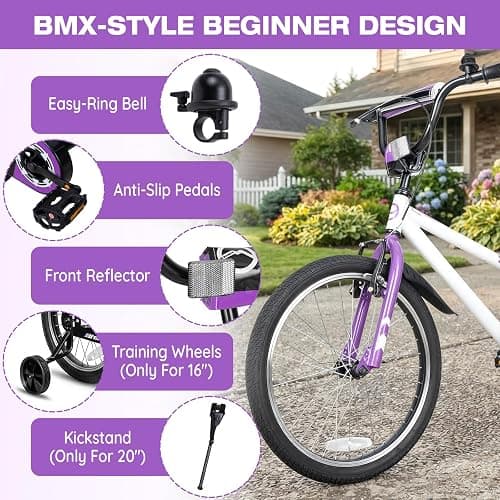 Yventix 16 20 Inch Kids Bike BMX Style Child Tween Bicycle Rider Ages 4-12 | High Carbon Steel Frame, Adjustable Seat, Handbrake Foot Brake, Bell, Reflectors, 85% Pre-Assembled, Outdoor Beginner Cycling thumbnail 3