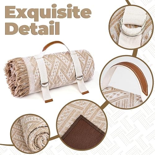 Genovega 2 in 1 Extra Large Outdoor Picnic Blanket Waterproof Woven Boho Mat Giant Beach Towel Travel Essential Yoga Accessories Park Patio Lawn Garden Grass Ground Music Festival Concert Must Have thumbnail 7