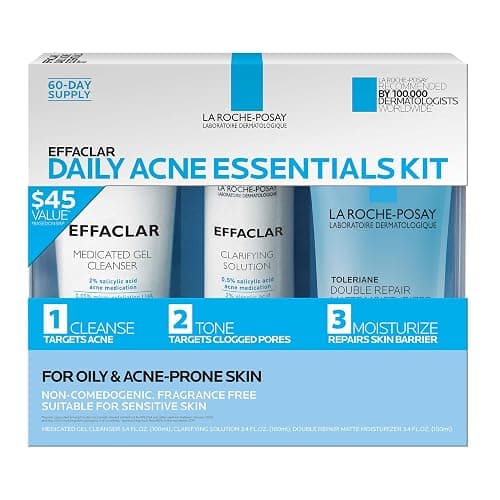 Effaclar Daily Acne Essentials Kit, Acne Treatment System, Salicylic Acid Acne Cleanser, Pore Refining Toner, & Matte Face Moisturizer for Oily Skin & Combination Skin, Oil-Free, 2 Month Supply - Image 1