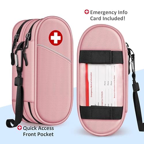 SITHON Double-Layer Epipen Carrying Case, Travel Medication Organizer Bag Emergency Medical Pouch Holds 2 EpiPens, Asthma Inhaler, Anti-Histamine, Auvi-Q, Allergy Medicine Essentials, (Pink) thumbnail 5