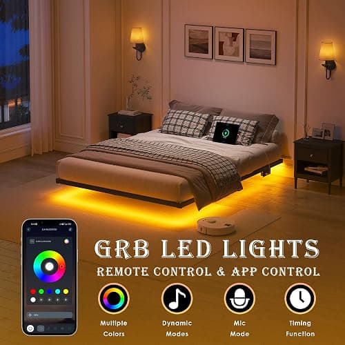 YORMDMO Floating Bed Frame Queen Size, Heavy Duty Bedframe with Smart LED Lights & Charging Station, Modern Metal Platform Bed, Easy Assembly No Box Spring Needed, 8 Inch thumbnail 3