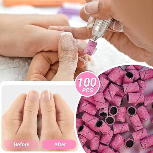 MelodySusie 100 Pcs Nail Drill Bits Sanding Bands for Nail Drill 180 Fine Grit Nail File Sanding Bands for Acrylic Nails Gel Manicures and Pedicure - 180 Grit - Pink thumbnail 7
