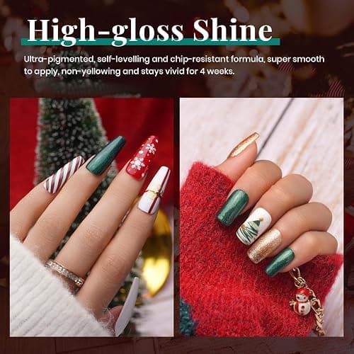 Beetles Christmas Gel Nail Polish, Red Sparkle Green Glitter Gold Silver Winter Gel Polish Dark Red Gel Polish Kits Soak Off Nail Lamp Uv LED Cured for Nail Art Design Gift for Women thumbnail 6
