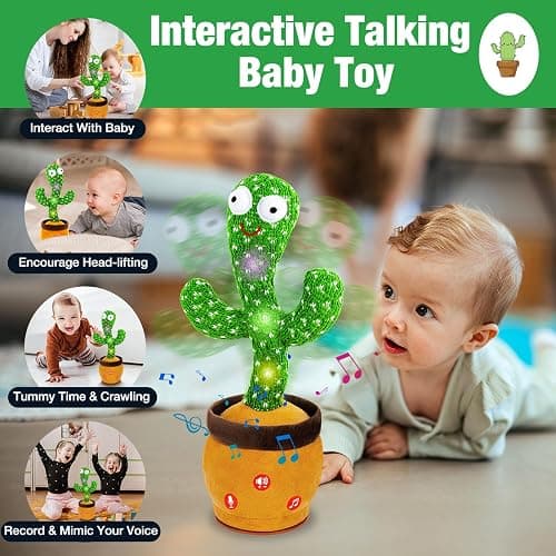 Ayeboovi Dancing Talking Cactus Baby Toys, Interactive Toy Repeating Records What You Say, Volume Adjustable Singing Cactus Toddler Toys with 120 Songs, Stocking Stuffers for Kids thumbnail 2