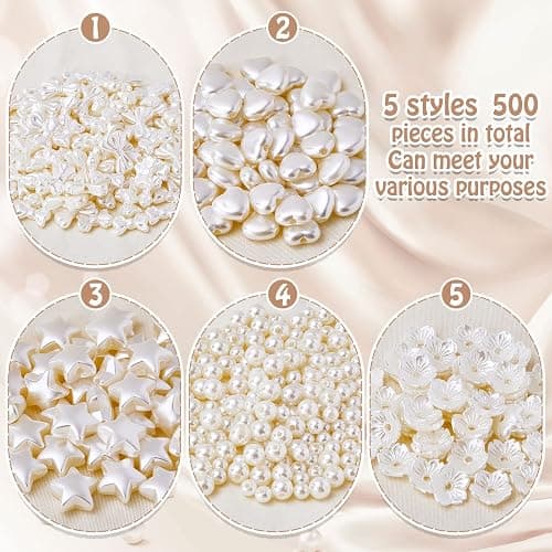 Juexica 500 Pcs ABS Imitation Pearl Beads Star Heart Bowknot Circle Flower White Aesthetic Beads for Jewelry Making Bracelets Necklaces Earrings Key Chains Accessories DIY Crafts(Classic Style) thumbnail 3
