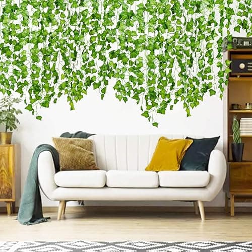 DearHouse 84 Feet 12 Strands Artificial Ivy Leaf Plants Vine Hanging Garland Fake Foliage Flowers Home Kitchen Garden Office Wedding Wall Decor, Green thumbnail 2