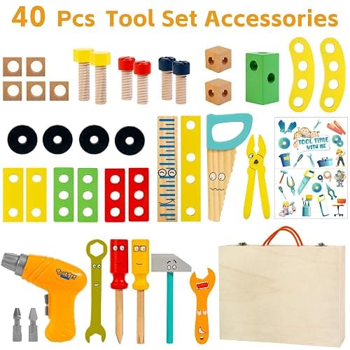 KIDWILL Kids Tool Set with Electric Drill & DIY Stickers, Toddler Tool Set for Kids Ages 3-5 Year Old Boys Girls, Pretend Play STEM Montessori Educational Construction Toys thumbnail 6