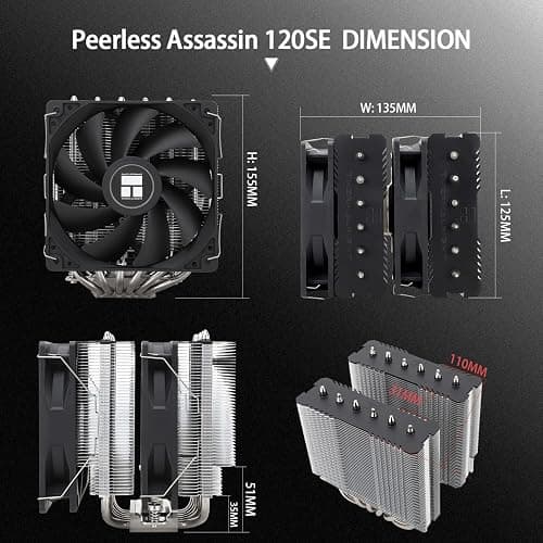 Thermalright Peerless Assassin 120 SE CPU Cooler, 6 Heat Pipes AGHP Technology, Dual 120mm PWM Fans, 1550RPM Speed, for AMD:AM4 AM5/Intel LGA 1700/1150/1151/1200/1851,PC Cooler thumbnail 7