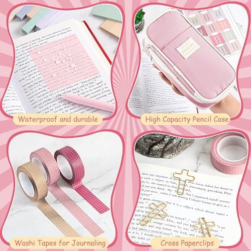 Dunzoom 33 Pcs Bible Study Supplies Kit for Women Bible Journaling Kit Christian Gifts No Bleed Highlighters Pens Case Tabs Tapes Sticky Notes Paper Clips Markers for Students Beginner(Pink) thumbnail 3