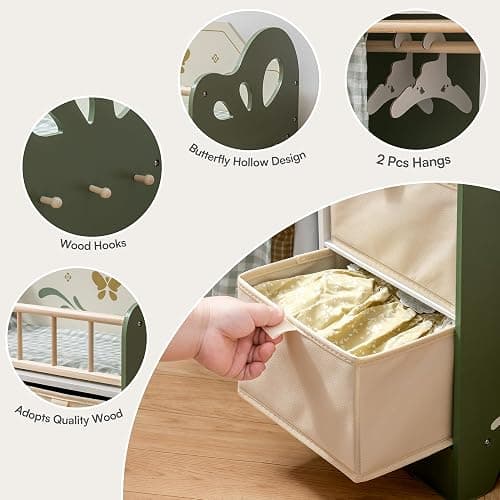 ROBUD Baby Doll Bed,Doll Bed with Storage and Bedding, Sturdy Baby Doll Cribs for Girls,Nice Gift of Doll Beds for 18 Inch Dolls to Children, Green thumbnail 4