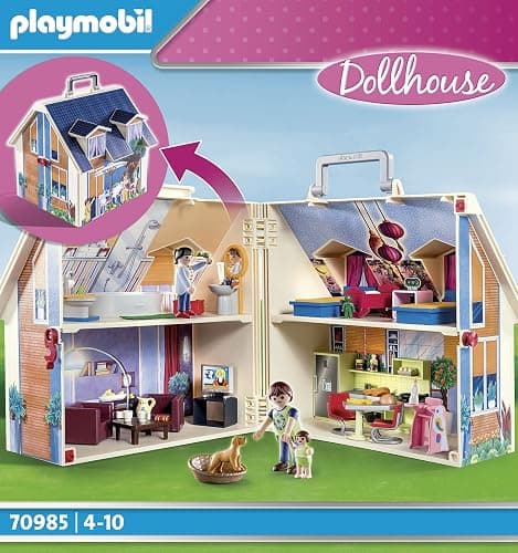 Playmobil 70985 Maison transportable - Dollhouse - avec Trois Personnages, Salle de Bains, Chambre, Salon et Cuisine - Tout équipée - La Maison Traditionnelle - s'ouvre s'emporte Partout - Dès 5 Ans thumbnail 6
