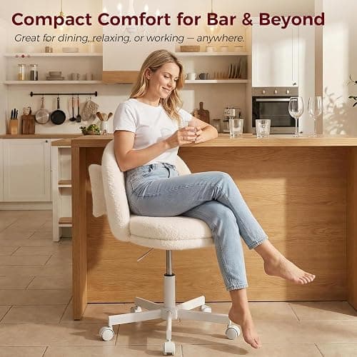 GTPLAYER Velvet Tall Office Chair with Wheels Vanity Chairs with Back, Versatile Height Use: Office to Bar Stools Small Ergonomic Comfy Armlees Computer Desk Chair with Bow Lumbar Pillow for Gift thumbnail 6