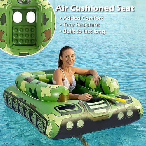 Inflatable Tank Pool Floats Adults - Jasonwell Kids Pool Floaties Swimming Pool Tank with Water Cannon Gun Swim Floaty Rafts Lake Beach Party Pool Toys for Boys Girls Kids Adults Green thumbnail 3