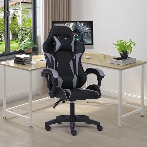Millhouse Sport Desk Chair with Adjustable Lumbar Support and Head Pillow, X3577 (Grey) thumbnail 2