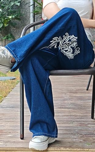 OATSBAS Unisex Y2K Hip-Hop Gothic Jeans Casual Baggy Oversize Streetwear Gragon Print Letter Graphic Retro Denim Pants thumbnail 3