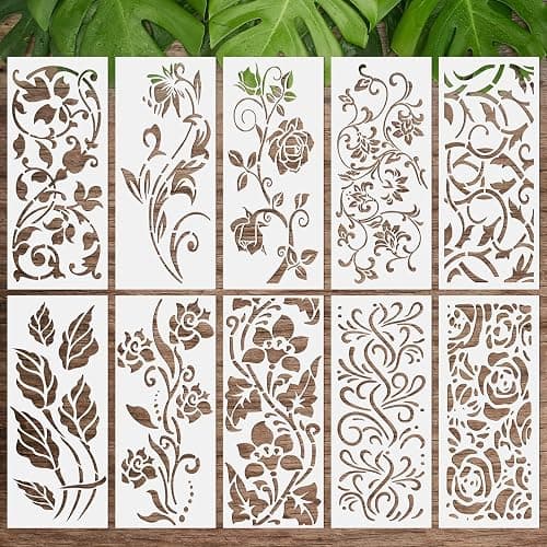 10 Pieces Leaf Floral Painting Stencils Botanical Leaves Reusable DIY Crafts Drawing Templates Stencils for Painting on Wood Wall Canvas Card Home Decor - Image 1