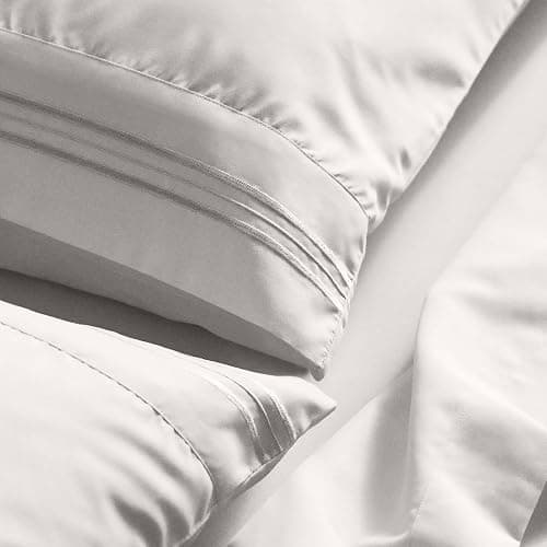 Mellanni King Sheet Set - 6-Piece Iconic Collection Bedding, (Including 4 Pillowcases), 21-Inch Extra Deep Pocket, Easy Care, Ultra Soft, Cooling Sheets, Brushed Microfiber - White thumbnail 6