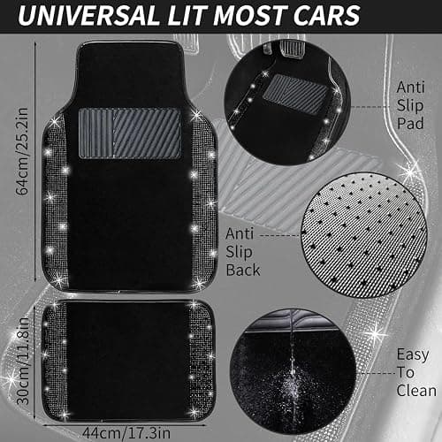 NBTEPEM 12 Pcs Bling Car Accessories Set for Women Car Floor Mats Full Set Steering Wheel Cover Seat Belt Covers Coasters Universal Fit Car SUV Truck Van Black thumbnail 4