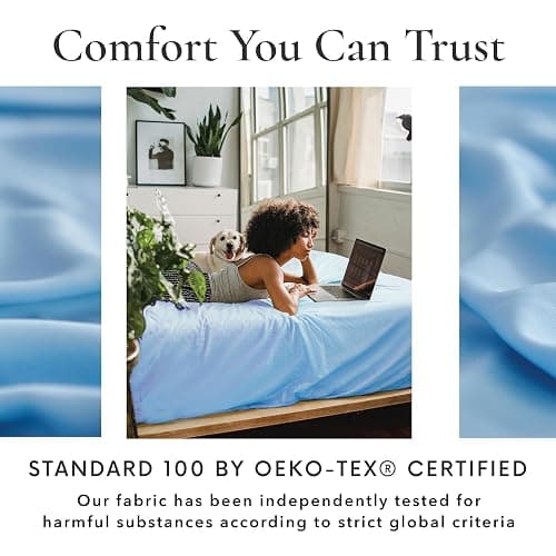 Bamboo Bay 6 Piece Queen Size Sheet Set, 100% Viscose Made from Bamboo, Breathable, Ultra Soft Cooling Bed Sheets for Hot Sleepers, Beddings with Deep Pockets Fit 16" Mattress, Light Blue thumbnail 3