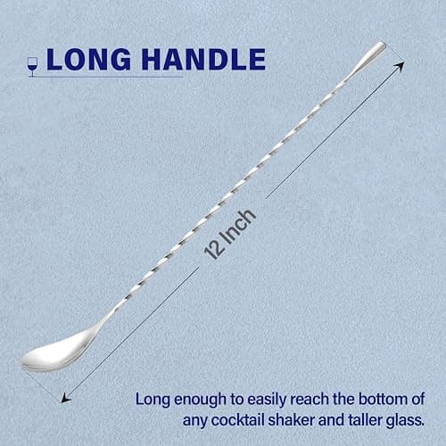 Briout Bar Spoon Cocktail Mixing Stirrers for Drink, Stainless Steel 12 Inches Long Handle, Silver 2 Pieces thumbnail 3