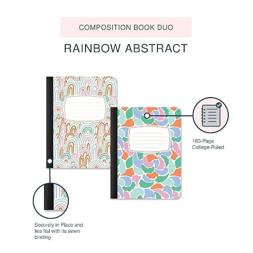 Studio Oh! Composition Notebook Duo 2 Pack, 7.5" x 9.75", Back to School Supplies & Cute College Essentials, Aesthetic Notebook for School, 160 Page Lined Paper, 70 GSM Paper Wt., Rainbow Abstract - Rainbow Abstract thumbnail 6