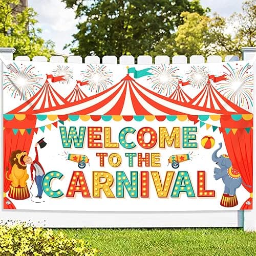 KatchOn, Welcome To The Carnival Banner - XtraLarge 72x44 Inch | Carnival Backdrop, Carnival Decorations, Carnival Theme Party Decorations | Carnival Games, Circus Theme Party Decorations - Image 1