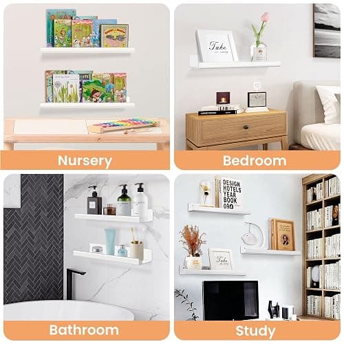 upsimples Acrylic Shelves for Wall Decor, 15" Display Shelf Perfume Organizer for Bathroom, Bedroom, Living Room, Floating Bookshelves for Kids, White, 4 Pack thumbnail 7