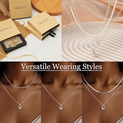 NECOCY Christmas Gift 14k Gold/Silver Plated Layered Gold Necklaces for Women, 3Pcs Dainty Herringbone Choker Set, Trendy Stack Simple Chain Layering Pendant Jewelry thumbnail 3