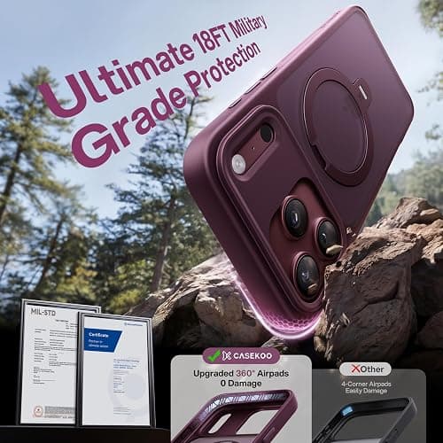 CASEKOO Burgundy for iPhone 18 Pro Max Case with 360 Spin Magnetic Stand | 18FT Mil-Grade Protection, Fit for MagSafe, Shockproof Ring Holder 18 Pro Max Case Slim Ergonomic Frame, Matte Cherry 6.9'' thumbnail 5