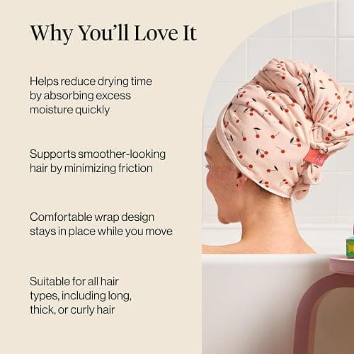 Kitsch XL Microfiber Hair Towel Wrap for Women – Ultra Absorbent Microfiber Bath Towels for Wet, Curly, Long or Short Hair – Anti-Frizz Hair Wrap, Great Hair Products Gift for Women – Cherry Print thumbnail 5
