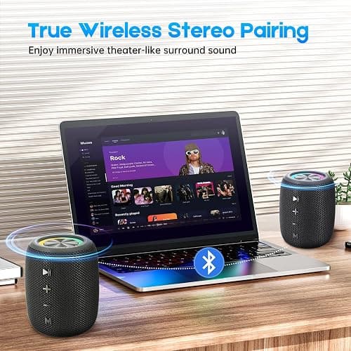 Portable Bluetooth Speaker, BT5.3 Wireless Speaker 20W Bass Diaphragms with Multi LED Light Dynamic Modes, IPX6 Waterproof 16H Playtime supports FM Mode, TF, USB for Home, Cycling, Outdoor, Beach thumbnail 7