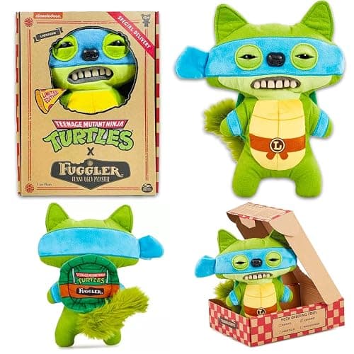 Fuggler Teenage Mutant Ninja Turtles Plushies Set for Kids - Bundle 2 Fuggler Donatello and Leonardo 9 Inch Dolls, Plus Sticker & More | TMNT Funny Ugly Plush Set for Boys, Girls thumbnail 2