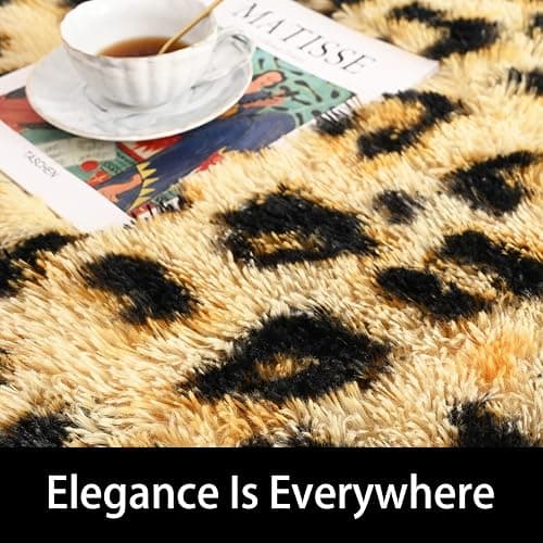 Amearea Fluffy Leopard Rug, Premium Cheetah Print Rugs, Soft Comfy Faux Fur Animal Print Carpet for Kids Room Bedroom, Living Room, Shaggy Teen Room Home Decor, Khaki 3x5 Feet thumbnail 2