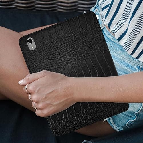 Deokke Premium Leather Compatible with iPad (A16) 11th Generation 11 Inch Case 2025,iPad 10th Generation 10.9 Inch Case 2022,Pencil Holder Folio Crocodile Auto Sleep/Wake Cover Women Girls-Black thumbnail 6