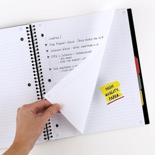 Five Star Advance Spiral Notebook + Study App, 5 Subject, College Ruled Paper, 8-1/2" x 11", 200 Sheets, Spiral Guard, Movable Tabbed Dividers, Black (73144) thumbnail 5
