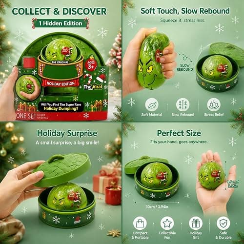 Stress Relief Squishy, Random 1 of 7 Color, Squeeze Party Favor Gifts | Random 1 of 7 Color, Mystery Green Christmas Dumpling Edition, Stress Relief Sensory Squeeze for Holiday Gifts Party Favors thumbnail 4