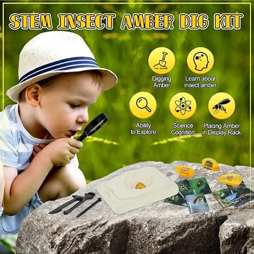 Bigger Amber Dig Kit - 8 Different Artificial Insect Resin,Excavate Unique Insect Specimens,Bugs Toys Educational Science Kits Toys for Kids,STEM Projects Gift for Girls & Boys Age 6-8-12-14 Year Old thumbnail 6