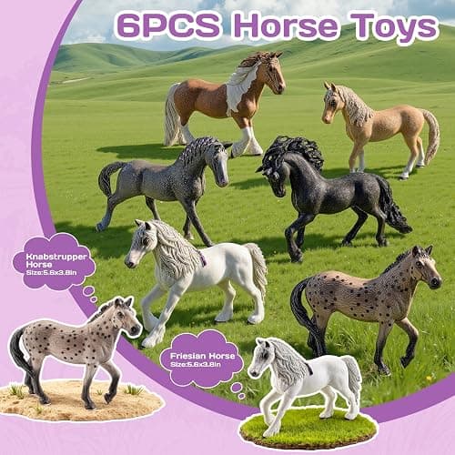 THINKBAY 6PCS 6 Inch Large Horse Figurines - Solid Farm Animal Toys | Realistic Farm Animals, Horse Figurines, Learning Toys for Toddlers, Party Favors, Birthday Gift, Cake Toppers, Gift for Kids thumbnail 2