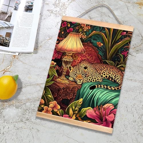 HEYJEEPER Cheetah Wall Art, Retro Jungle Aesthetic Linen Canvas Poster with Pink Mid-Century Vibes, Vintage Inspired Animal Portrait for Eclectic Decor in Living Room Bedroom or Office18.5x14Inch (Pink-Leopard02) thumbnail 4