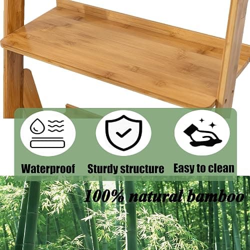Maydear Bamboo Ladder Shelf Bookcase, 5-Tier Leaning Bookshelf Free Standing Organizer Storage Shelves for Living Room, Bedroom, Kitchen, Home Office, Balcony, Natural Wood thumbnail 5