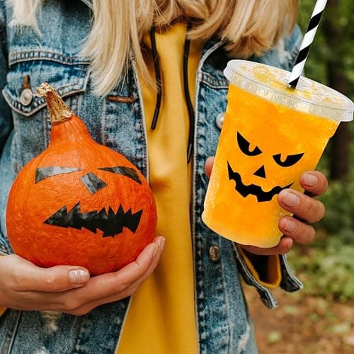 Whaline 60Pcs Halloween Disposable Plastic Cups with Lids and Straws 12oz Jack-O-Lantern Pumpkin Cold Beverage Drinking Cups Scary Printed Party Cup for Trick or Treat Party Supplies thumbnail 7